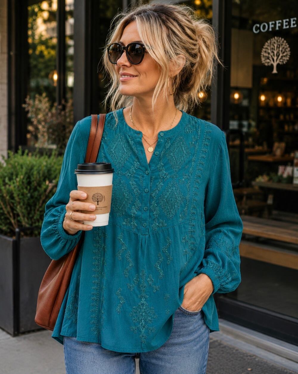 JOHNNY WAS Cara Yoke Blouse NWT Size SMALL